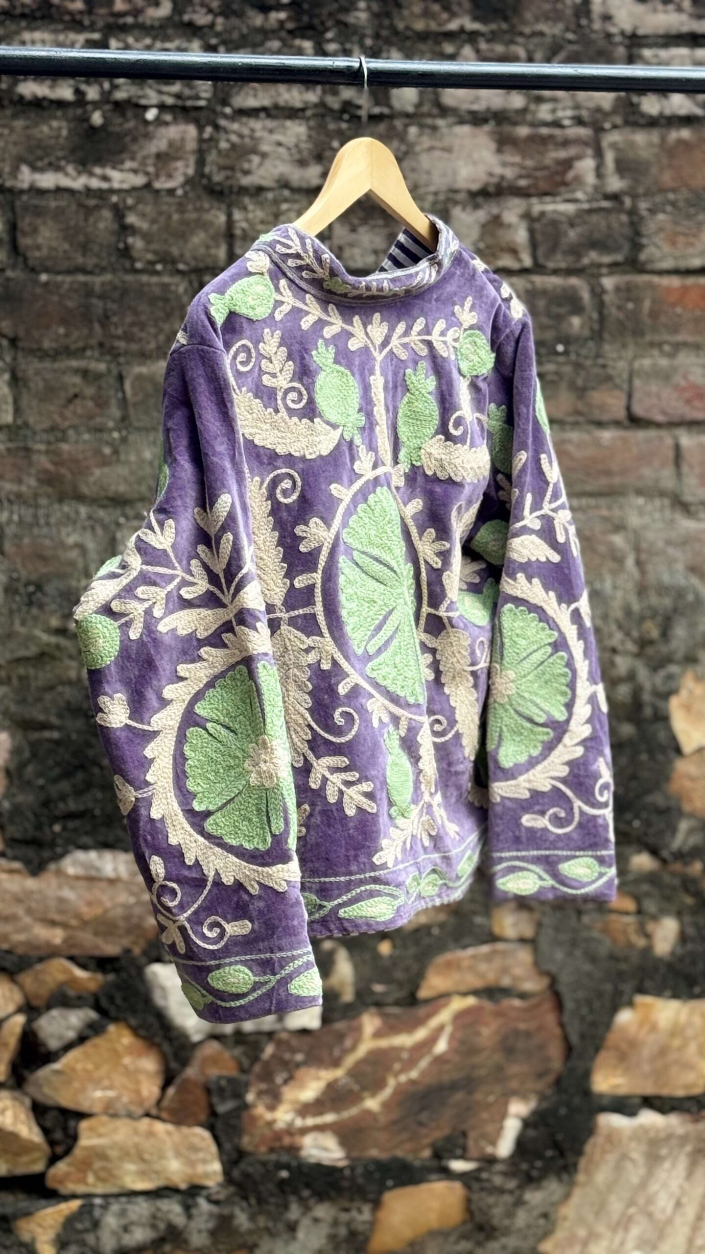 Womens Purple Velvet Embroidered Jacket with Floral Design - Image 7